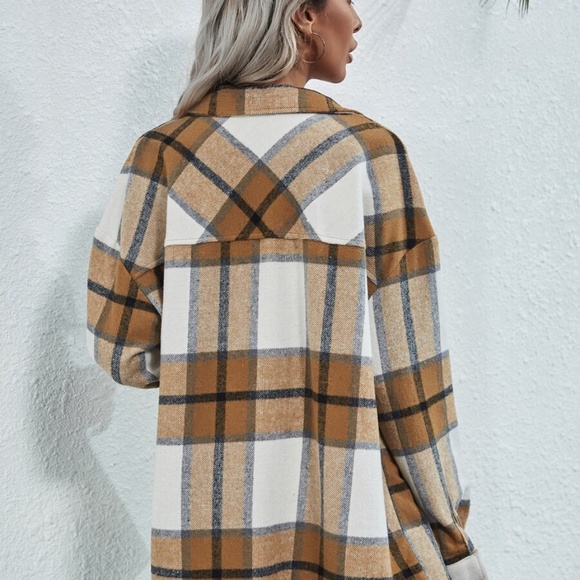 Boyfriend Fit Plaid Jacket oversized button pocket - Picture 11 of 12